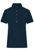 A navy ladies' mercerised polo shirt featuring a collared neckline and five buttons. It includes a logo on the side.