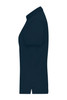 A navy ladies mercerised polo shirt featuring a classic collar and short sleeves, with a logo on the chest.