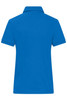 A blue ladies' mercerised polo shirt featuring a classic collar and short sleeves. The back of the shirt has a logo.