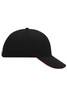A black 6-panel sandwich cap featuring a contrasting red underbrim and a logo on the side.