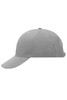 A grey 6 panel sandwich cap with a curved brim and a logo on the side.