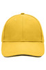 A yellow six-panel sandwich cap with a logo on the front.