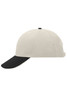 A 6-panel sandwich cap in cream with a black brim, featuring a logo on the side.