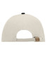 A beige 6 panel sandwich cap featuring a black button on top and an adjustable strap at the back.