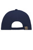 A navy blue 6-panel sandwich cap featuring a rear adjustable strap and a logo on the back.