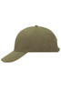 A khaki 6 panel sandwich cap featuring a curved peak and a logo on the side.