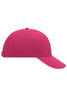 A pink six-panel sandwich cap with a curved peak and a logo on the side.