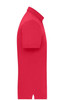 A side view of a bright red men's mercerised polo shirt. The shirt has a collared neck and short sleeves.
