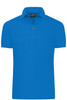 A bright blue men's mercerised polo shirt with a collar and short sleeves, featuring a buttoned placket.
