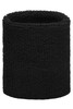 A black Terry Wristband with a textured fabric, featuring a logo. Ideal for headwear accessories.