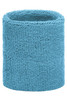 A blue Terry Wristband with a textured, soft design, suitable for headwear. It features a logo on the side.