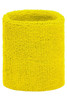 A yellow Terry Wristband, featuring a soft, textured surface and a simple design. It has a logo on it.