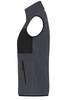 A grey ladies fleece vest featuring a black panel and a zippered pocket on the side. It has no sleeves.