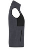 A grey fleece vest featuring a black pocket and a zip closure, with a high neck design.