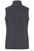 A grey ladies fleece vest with a high collar and no sleeves, featuring a logo.