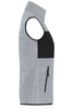 A grey ladies' fleece vest with a black panel and a zippered pocket on the front. Features a logo.