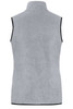 A grey ladies fleece vest featuring a high collar and no sleeves, with contrasting trim. It includes a logo.