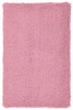 A fluffy, pink, rectangular wristband with a soft texture. It features a logo in one corner.