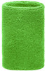 A green sporty wristband made of a textured fabric, featuring a simple design and an unobtrusive logo.