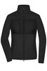A black fleece jacket with a zip front, high collar, and a chest pocket, featuring a logo.