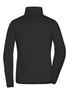 A black polar fleece jacket featuring a high collar and a simple design. It has a logo on the back.