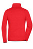 A red fleece jacket with a stand-up collar and a smooth back design, featuring a logo.
