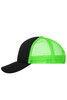 A black and green 5 Panel Polyester Mesh Trucker cap with a mesh back and a structured front panel.
