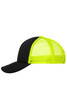 A black and neon yellow 5-panel polyester mesh trucker cap with a curved brim and a mesh back.