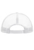 A white 5 Panel Polyester Mesh Trucker cap with a mesh rear and an adjustable snap closure.