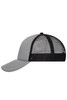 A grey 5 Panel Polyester Mesh Trucker cap with a black mesh back and an adjustable strap.