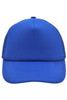A blue 5 Panel Polyester Mesh Trucker cap with a solid front and mesh sides. Features a branded logo.