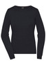 A black round-neck pullover jumper with long sleeves and a fitted silhouette. It has a subtle logo at the neckline.