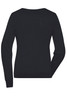 A black ladies round-neck pullover with long sleeves, featuring a simple design and a logo.