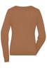 A brown ladies round-neck pullover, featuring a knitted design and long sleeves. The back view is displayed.
