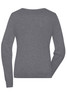 A grey ladies round-neck pullover jumper with long sleeves, featured from the back view. It has a logo.