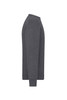 A grey men's round-neck pullover sweater viewed from the side. The design includes a logo on the garment.