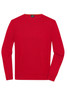 A red round-neck pullover sweater with long sleeves and a simple design. Features a logo at the neck.