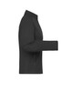A black ladies softshell jacket displayed from the side, featuring a sleek, fitted design and a logo.