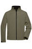A men's softshell jacket in a muted olive green with a zip front and high collar. Features a logo on the chest.