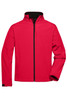 A red men's softshell jacket with a zip front and high collar. It features one side pocket and has a logo.