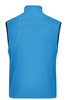 A blue softshell vest featuring a high collar and a black trim at the armholes, with a simple design.
