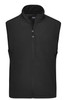 A black men's softshell vest featuring a zip front and high collar. It has a logo on it.