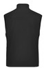 A black men's softshell vest featuring a high neck and a smooth back design, with a logo present.
