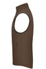A brown men's softshell vest featuring a high collar and no sleeves, with a logo on the side.