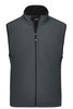 A men's softshell vest in grey featuring a front zip and a high collar, with a logo on the chest.