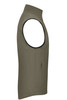 A men's softshell vest in olive green, featuring a sleeveless design and a logo on the side.