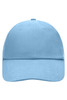 A light blue 6-panel raver cap featuring a structured design and a logo on the front.