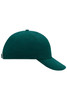 A green six-panel raver cap with a curved brim and an adjustable strap at the back. It features a logo.