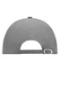 A grey 6 panel raver cap with a rear adjustable strap and a logo on the back.