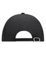 A black 6-panel cap featuring an adjustable strap at the back and ventilation holes. The cap has a logo.